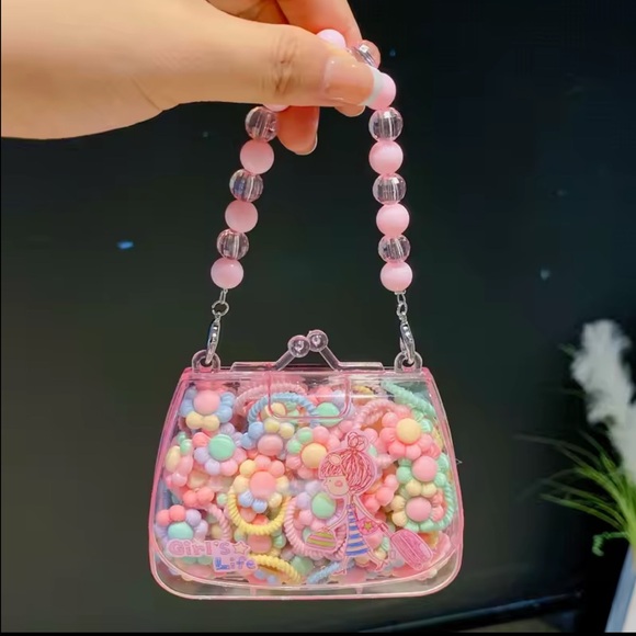 Mini Pink Sparkle handbag with Hair Accessories Set - Picture 13 of 14